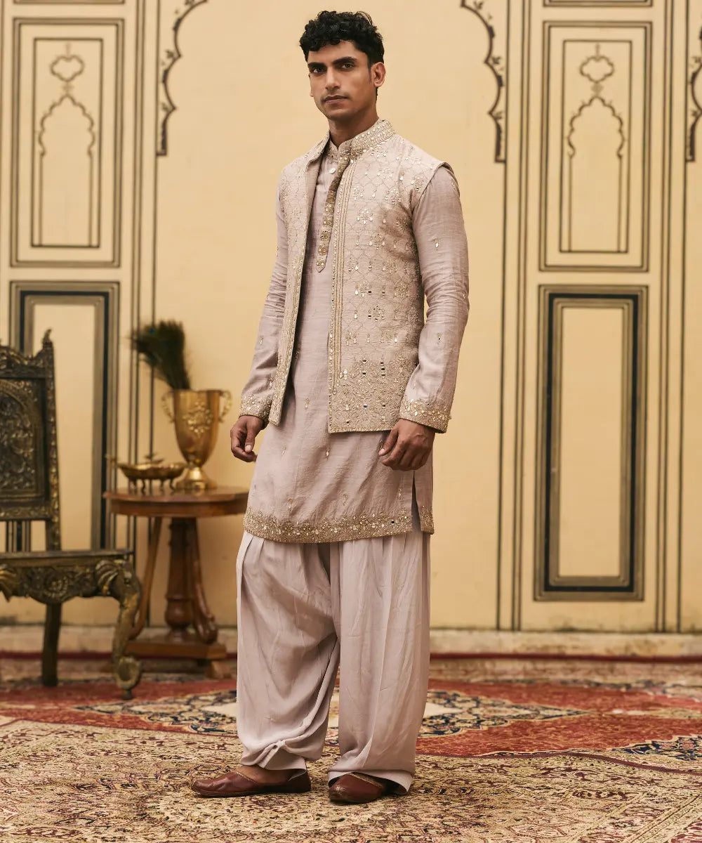 Kastoori Tussar Silk Kurta Bundi Set