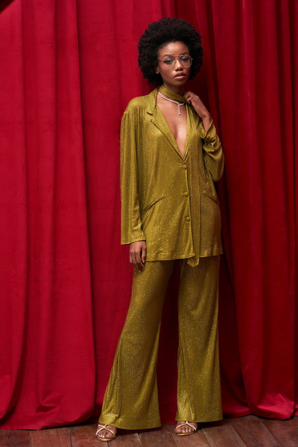 Olive Sparkle Duo Shirt Pant Set