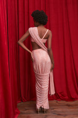 Gleaming Coral Corset Saree