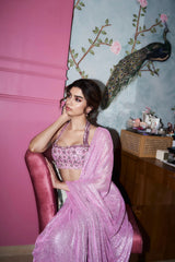 Khushi Kapoor in Pink Mystic Saree Set