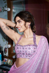 Khushi Kapoor in Pink Mystic Saree Set