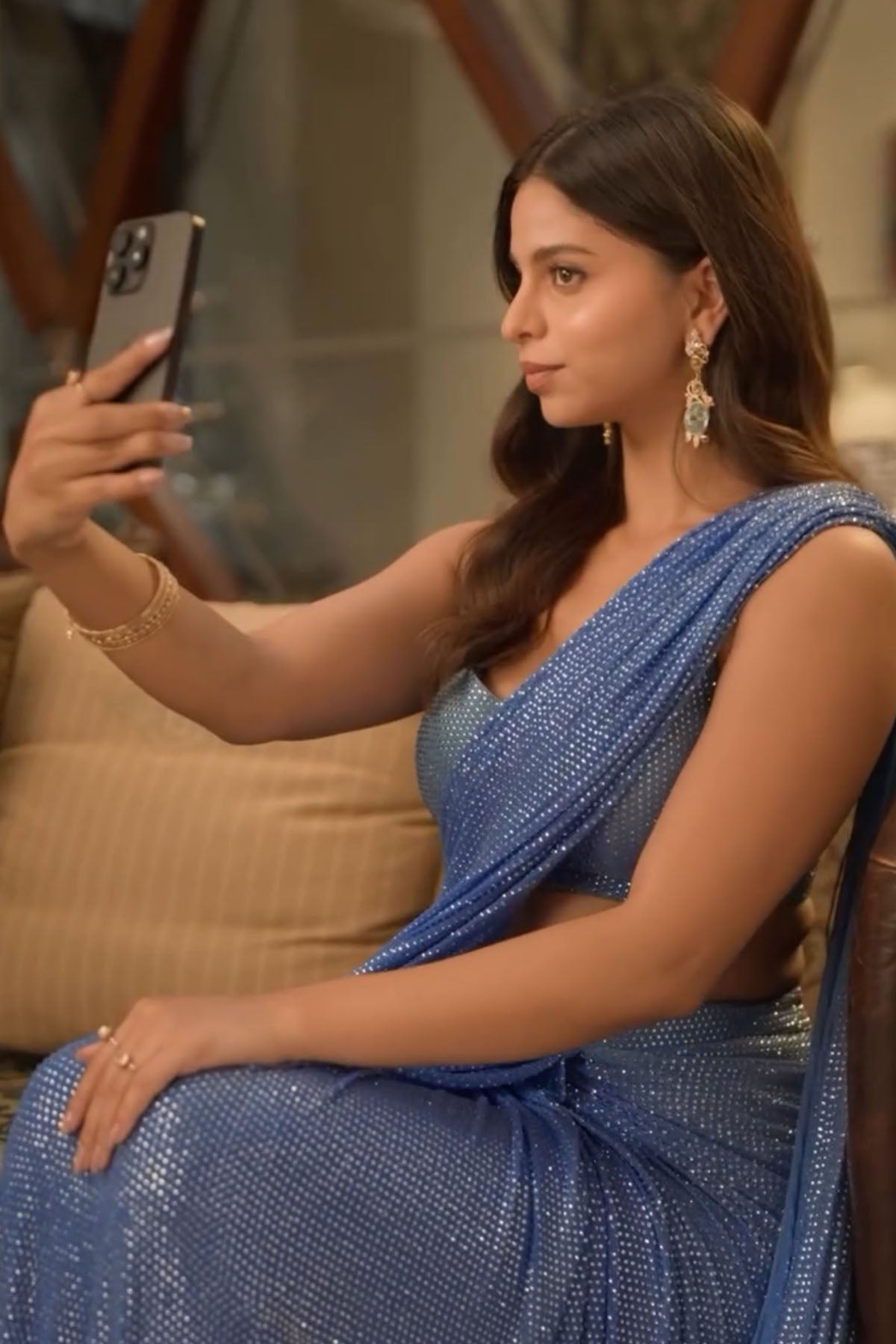 Suhana Khan in Etheral Azure Crystal Saree