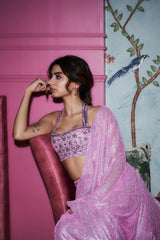 Khushi Kapoor in Pink Mystic Saree Set