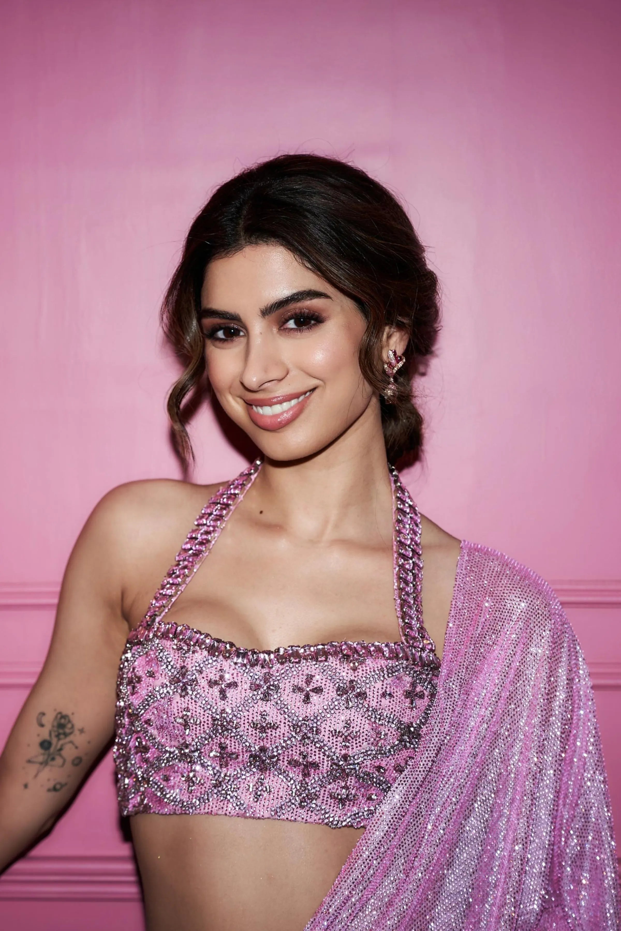 Khushi Kapoor in Pink Mystic Saree Set