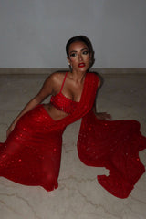 Seerat Saini in Crimson Jewel Saree Set