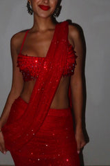 Seerat Saini in Crimson Jewel Saree Set
