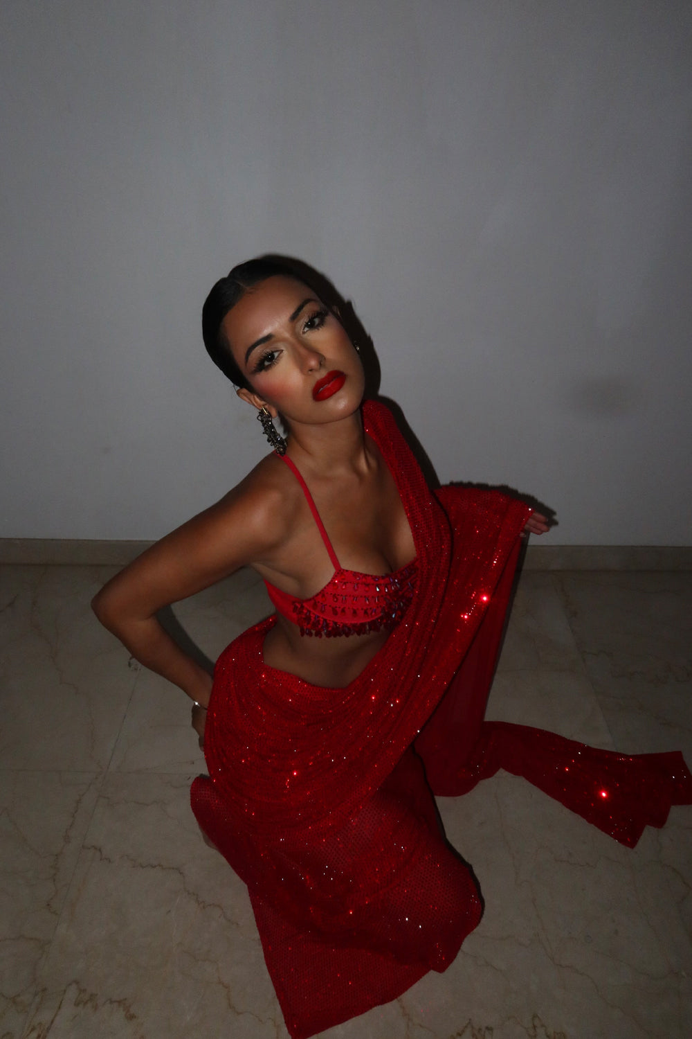 Seerat Saini in Crimson Jewel Saree Set