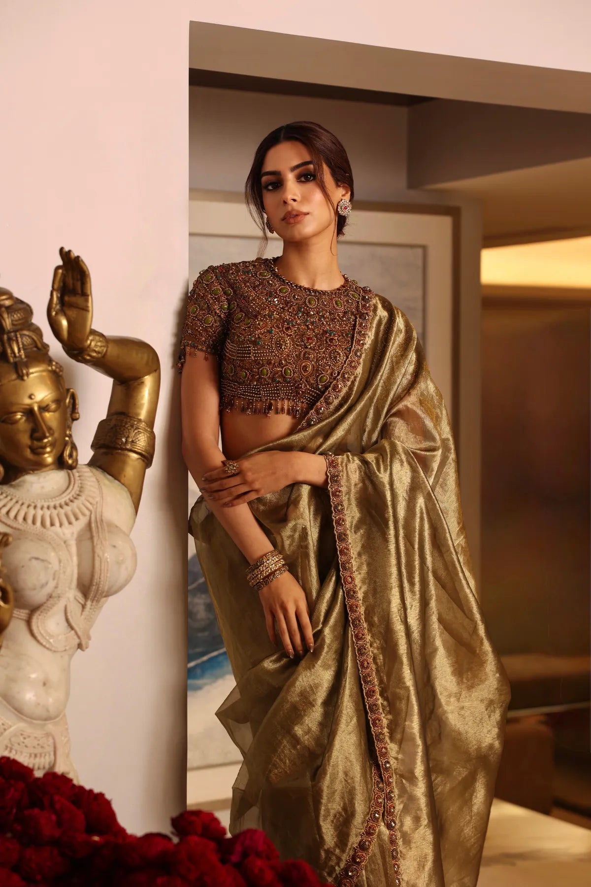 Khushi Kapoor in Svarnalekha Jadaau Saree Set