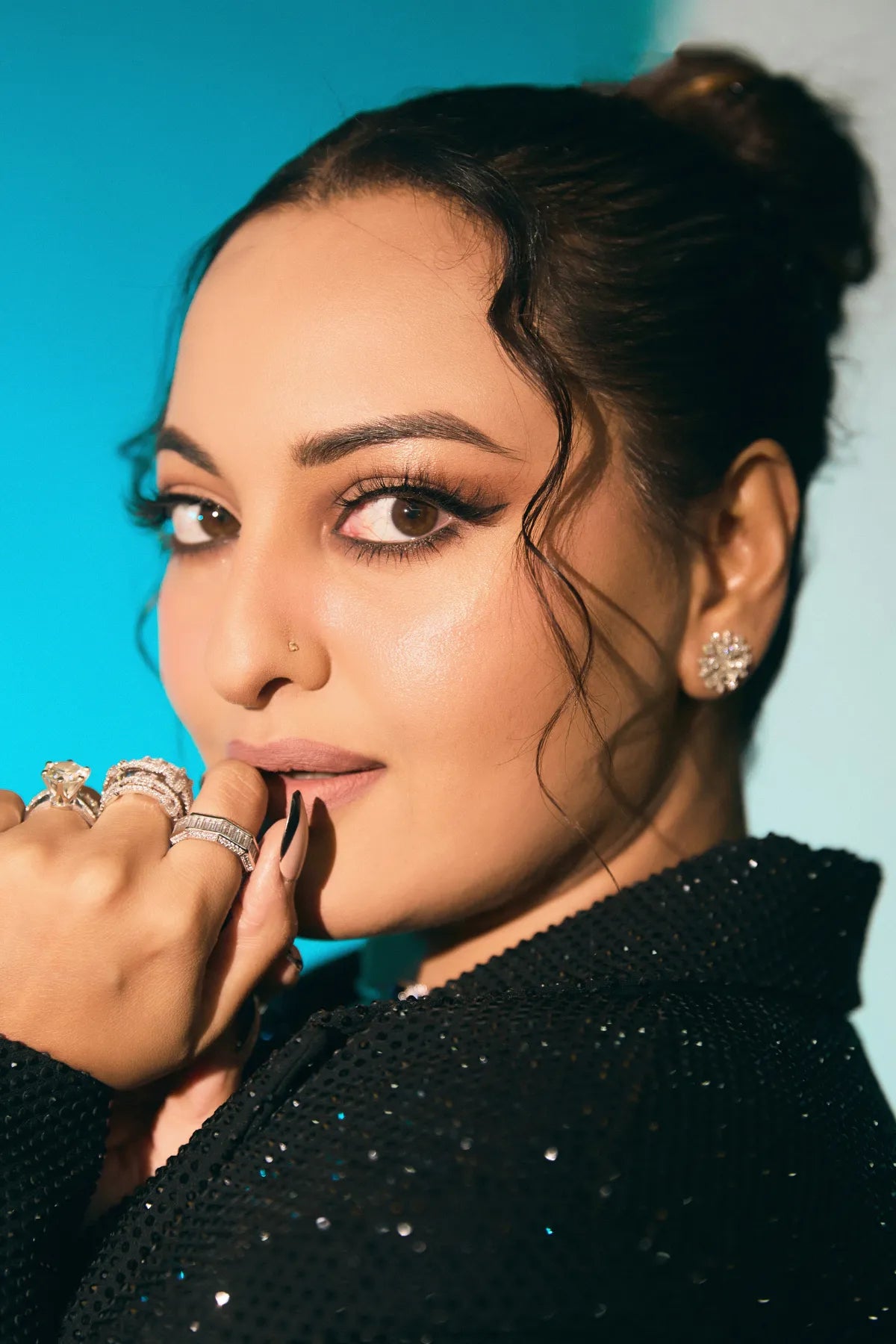 Sonakshi Sinha in Noir Eclipse Corset Drape Set