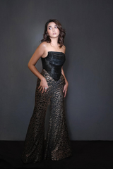 Prajakta  Koli in Bhadri Black Fringe Corset with Leopard Pant