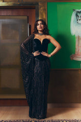 Bhumi Pednekar in Midnight Frost Drape Set Set-B