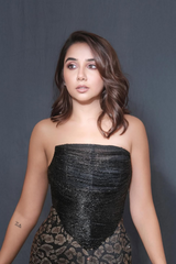 Prajakta  Koli in Bhadri Black Fringe Corset with Leopard Pant