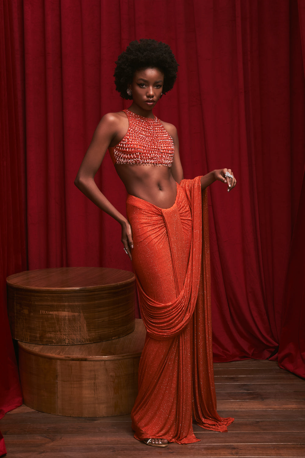 Mandarin Sparkle Draped Skirt
