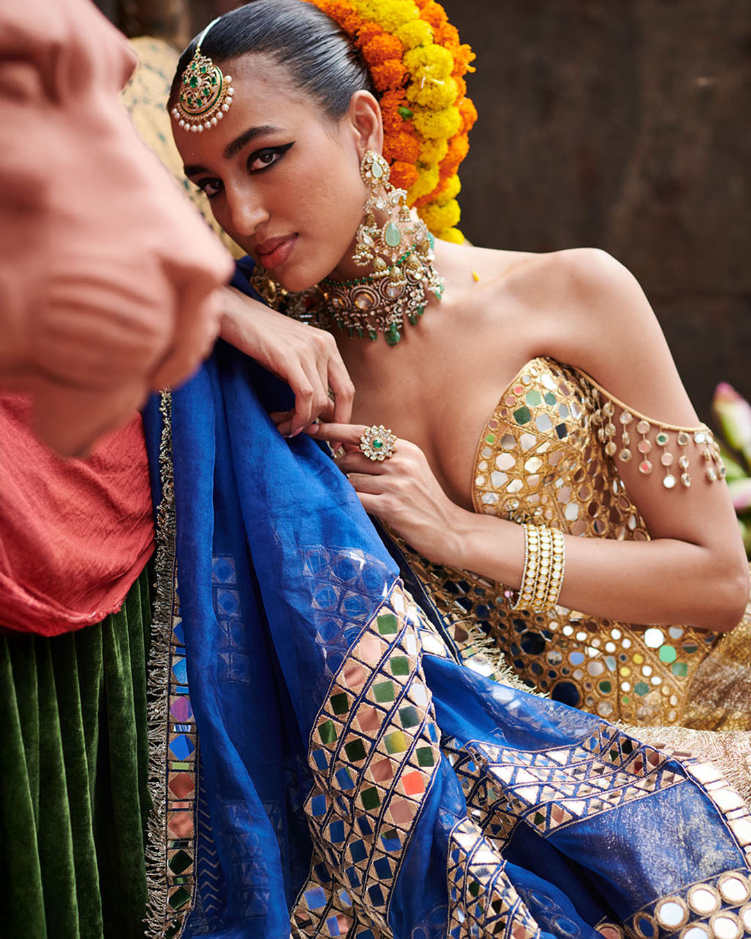 Chandi Sona Sheesh Lampi Lehenga  and Cape Set