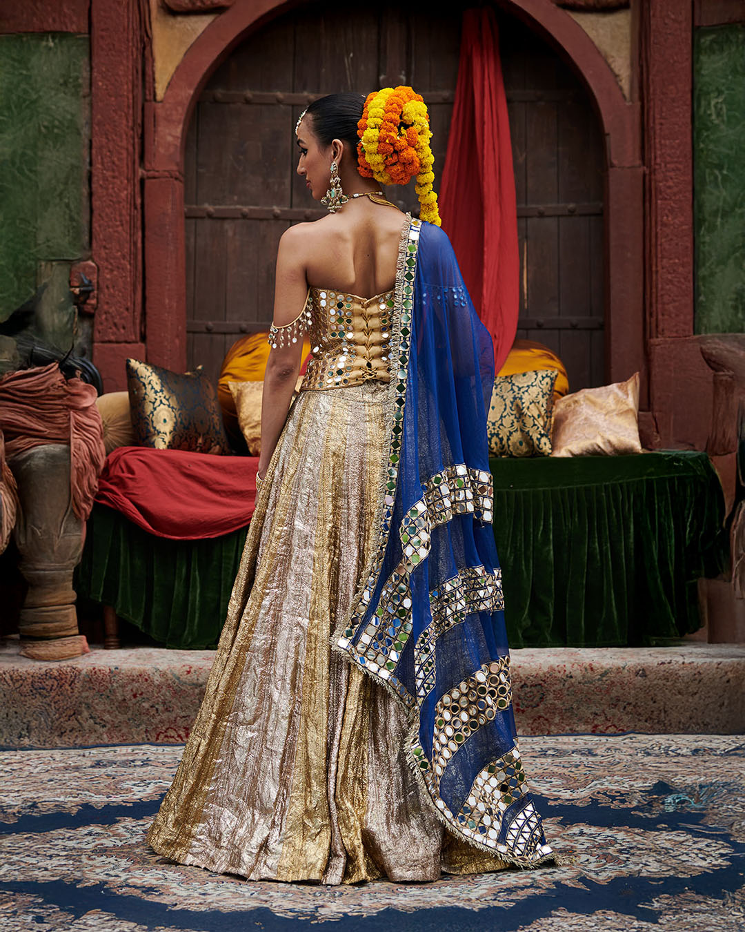 Chandi Sona Sheesh Lampi Lehenga  and Cape Set