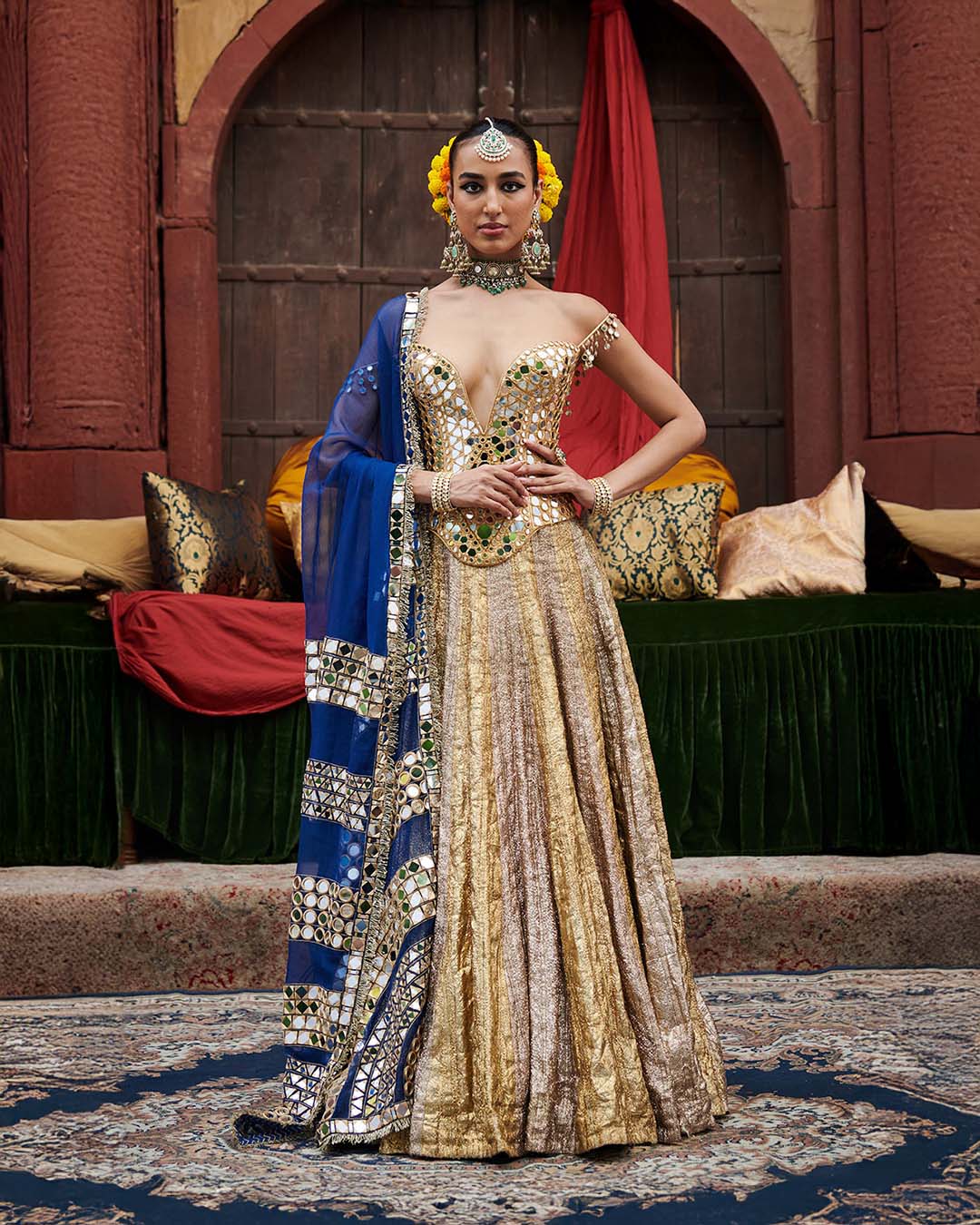 Chandi Sona Sheesh Lampi Lehenga  and Cape Set