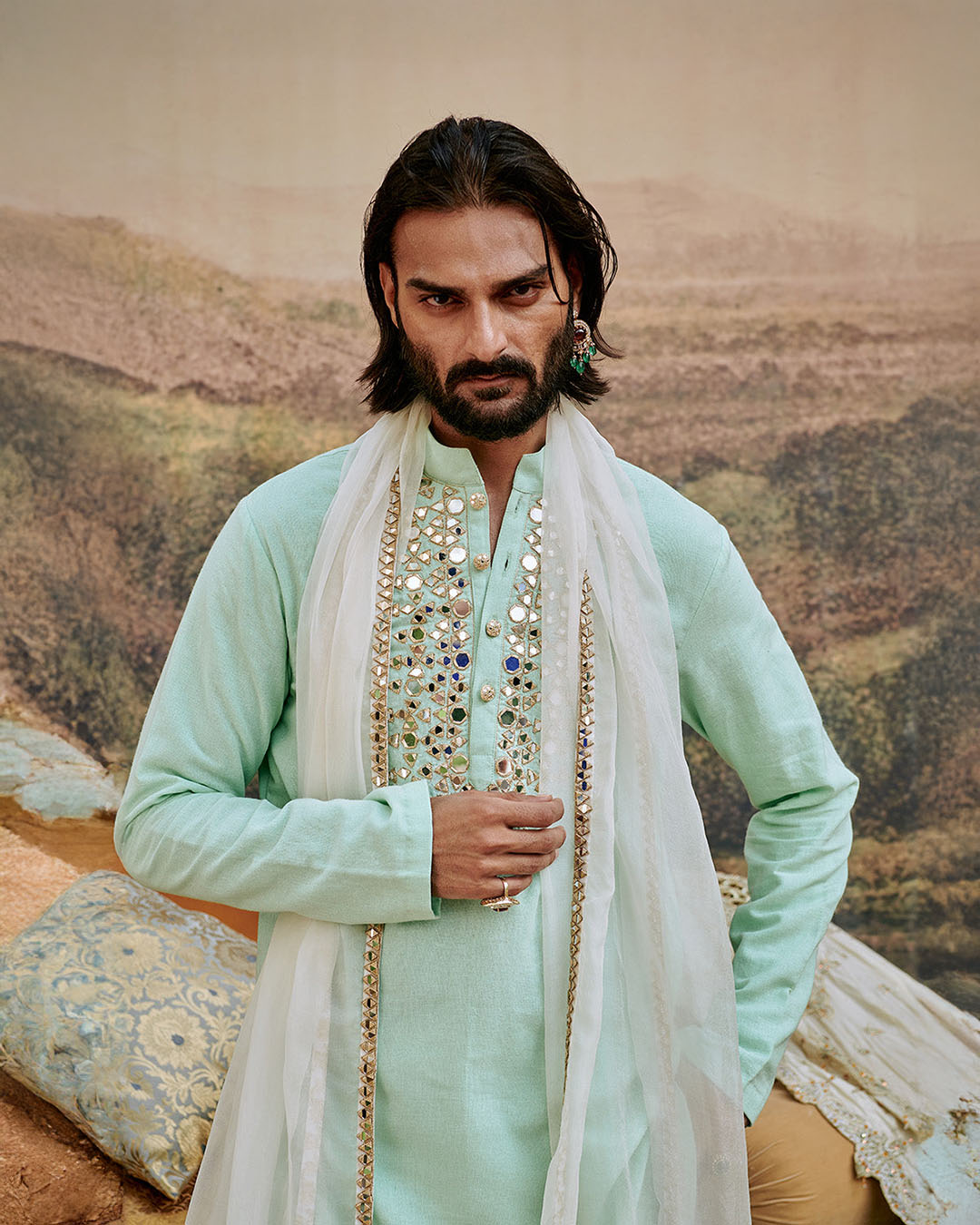 Aasmani Kurta Set and Stole