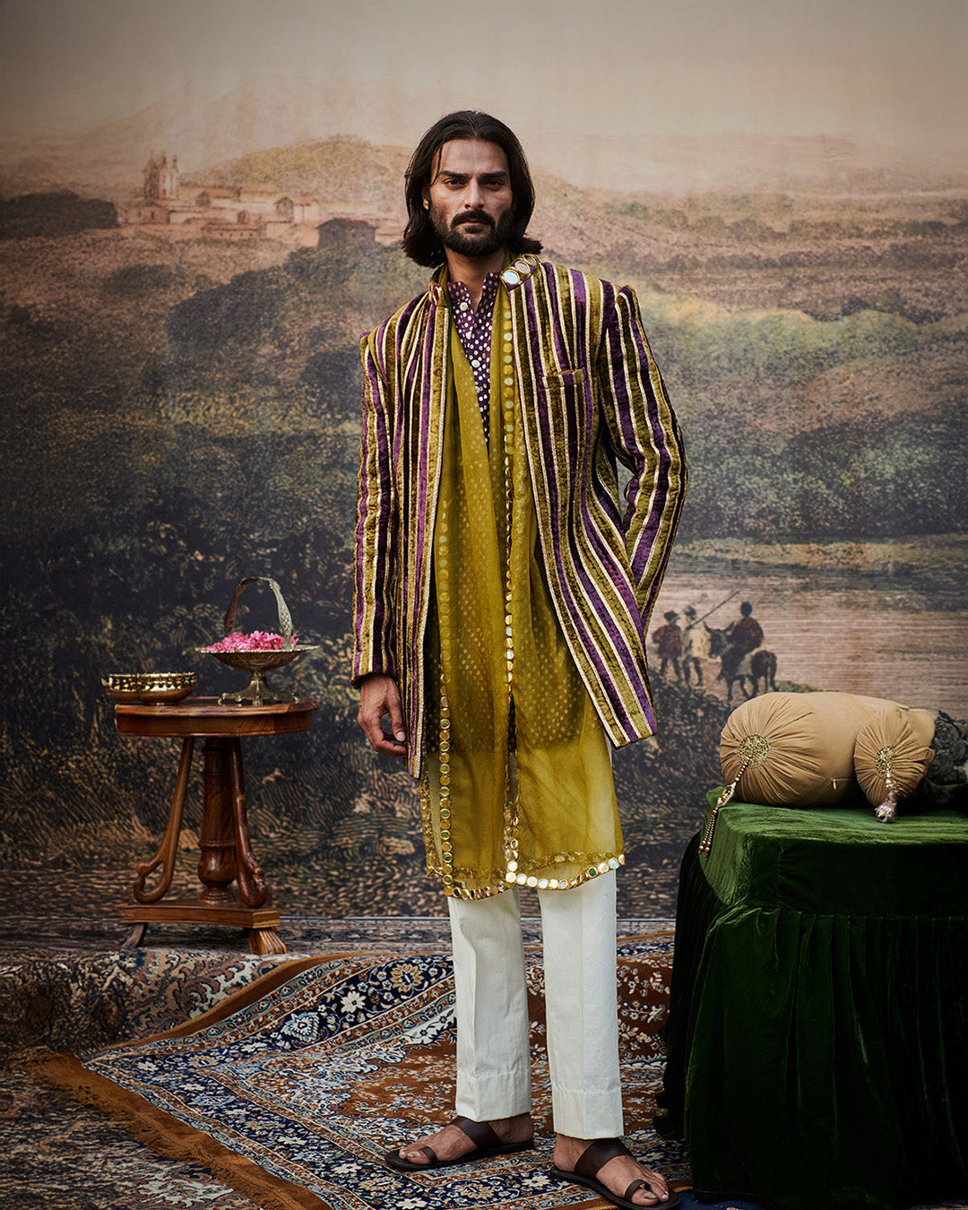 Varn-Harit Makhmal Sherwani Set