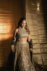 Kasturi Wagh in Gold Mirror Embellished Lehenga Set