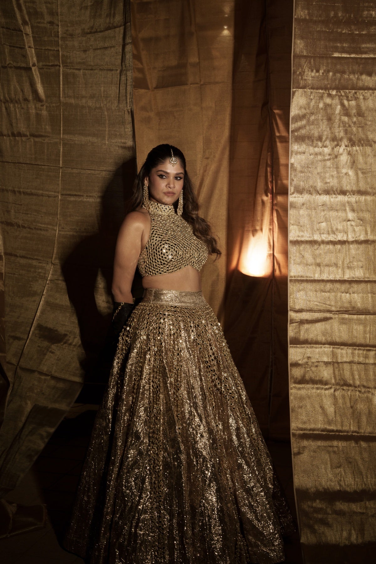 Kasturi Wagh in Gold Mirror Embellished Lehenga Set