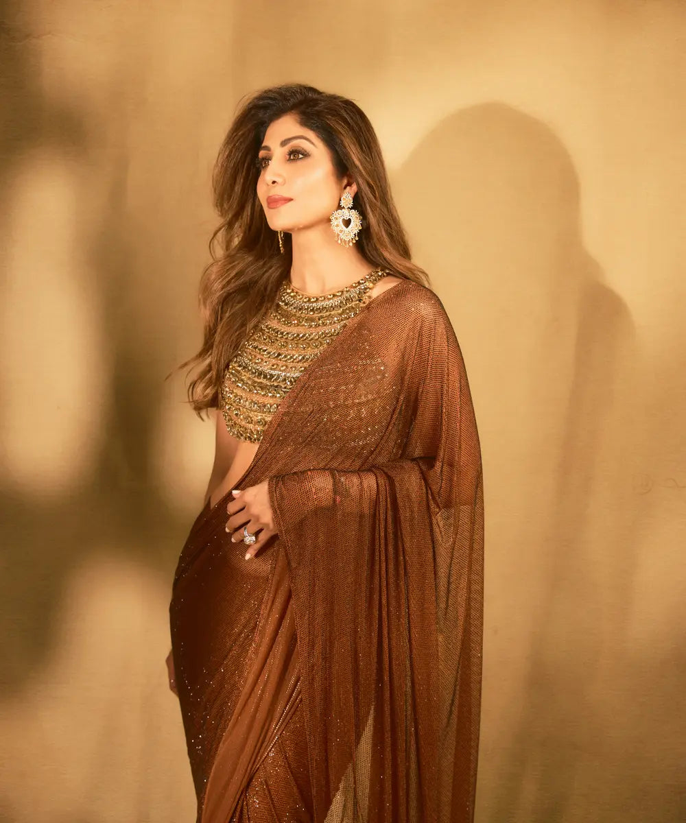 Shilpa shetty in Ember Glow Saree Set