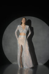 Taylor Full Sleeve Tie Up Top, Rachel High Slit Full Length Skirt