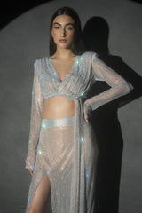 Taylor Full Sleeve Tie Up Top, Rachel High Slit Full Length Skirt
