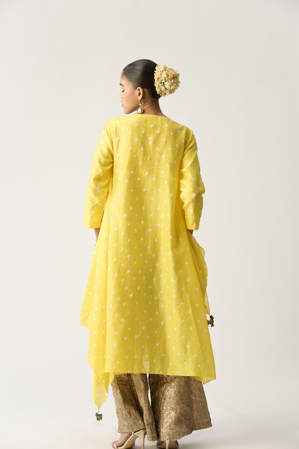 Dani Peela Asymmetric Bandhani Tunic