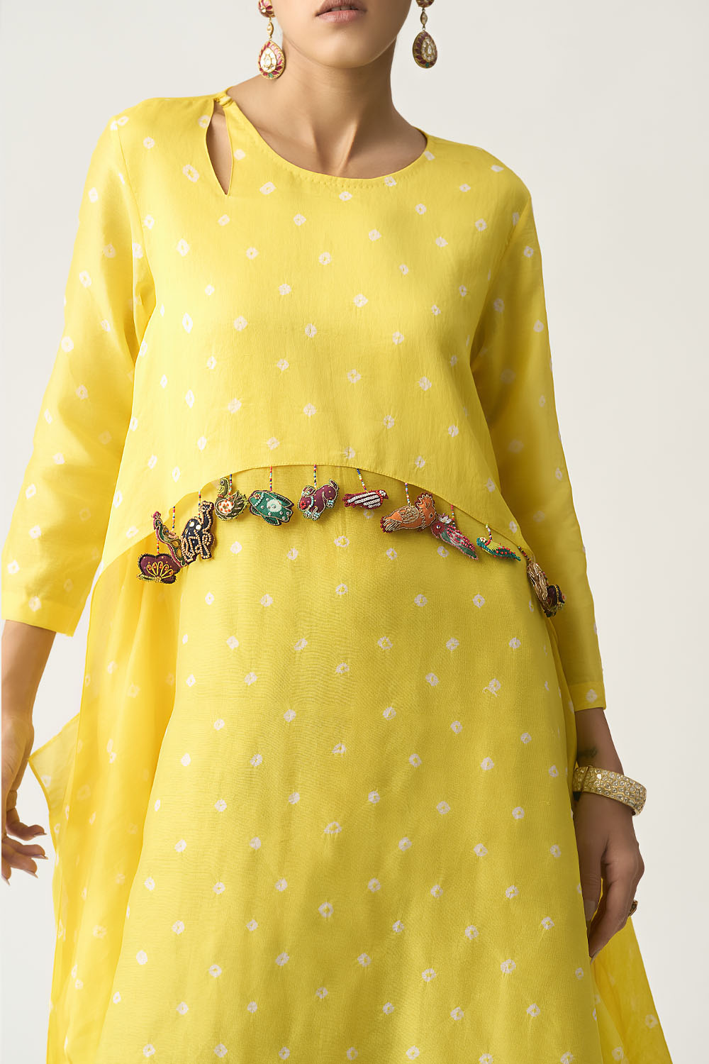 Dani Peela Asymmetric Bandhani Tunic