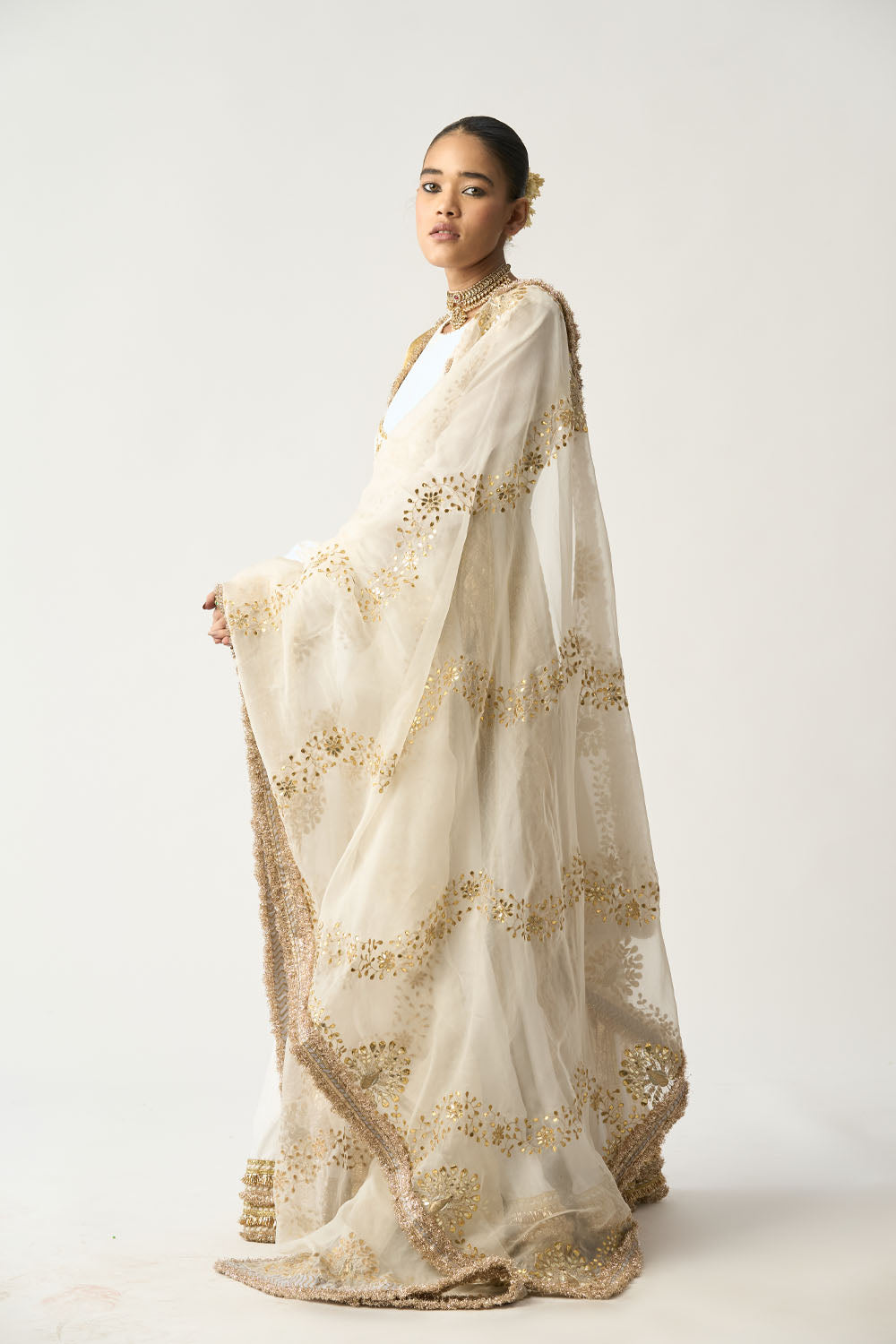 Aarohi Safed Lampi Anarkali Dupatta Set