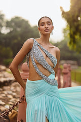 Aaravi Blue Dress With Trail
