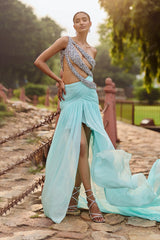Aaravi Blue Dress With Trail