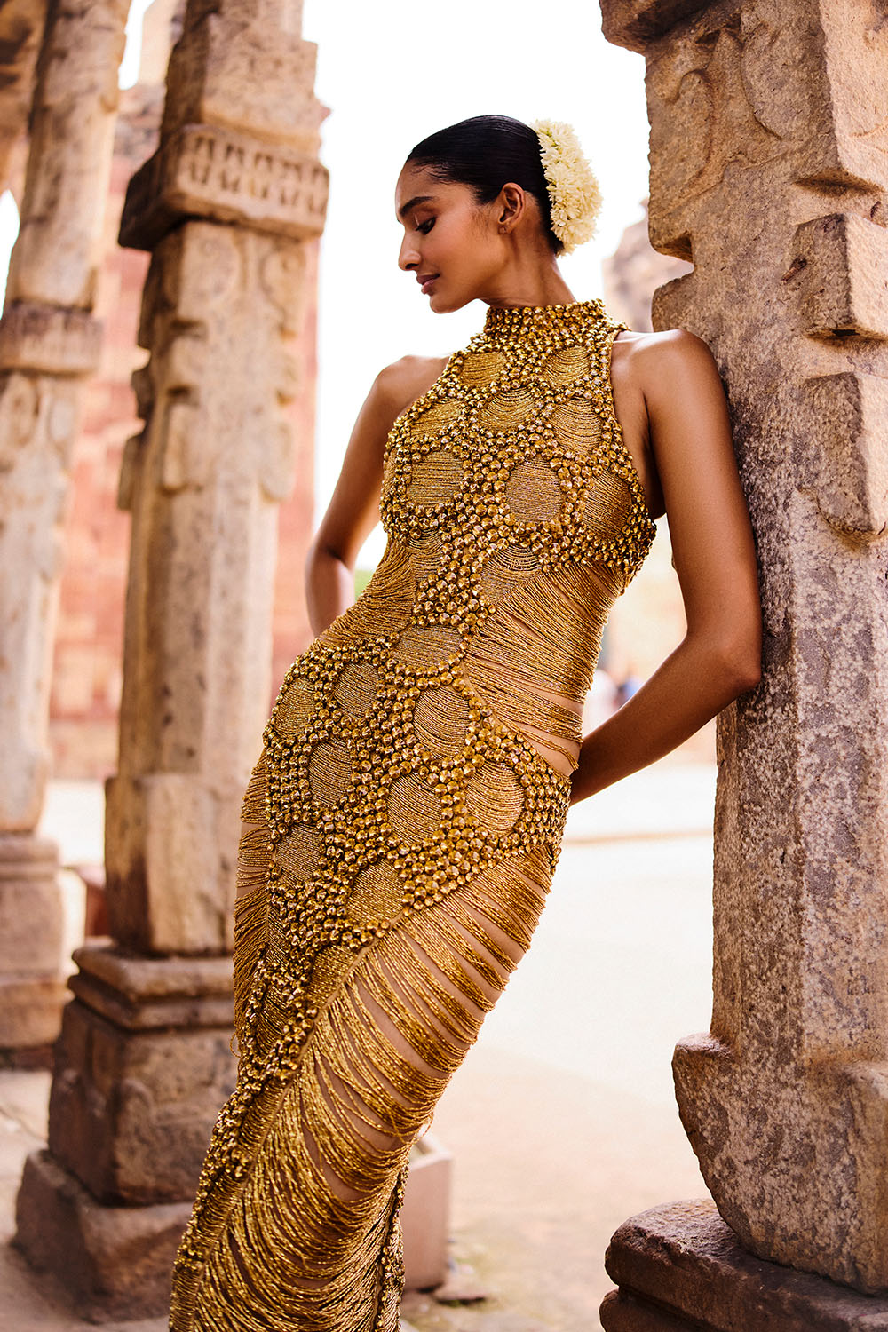 Maya Gold Stone Dress