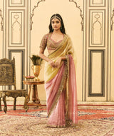 Peela-Gulabi Tissue Zardosi Saree Set