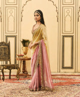 Peela-Gulabi Tissue Zardosi Saree Set