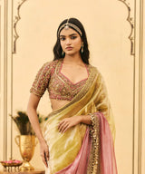 Peela-Gulabi Tissue Zardosi Saree Set