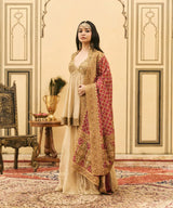 Sunhari-Gulal Tissue Bandhej Sharara Set