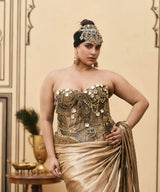 Puratan Tissue Brocade Metal Corset Saree Set