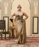 Puratan Tissue Brocade Metal Corset Saree Set