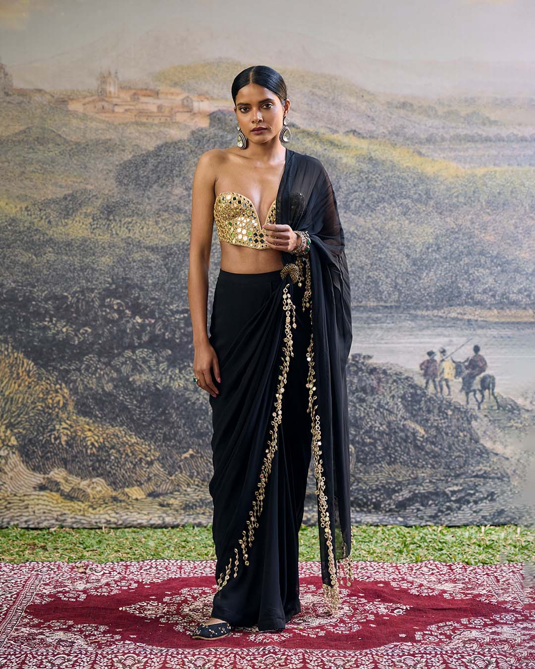 Shyama Mirror Pre-Draped Saree Set