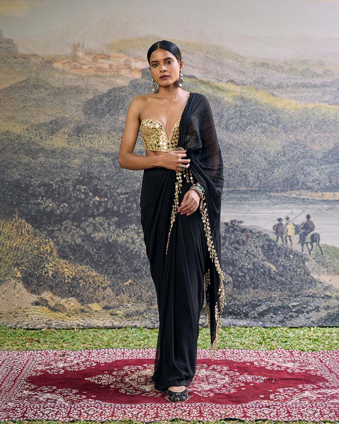 Shyama Mirror Pre-Draped Saree Set