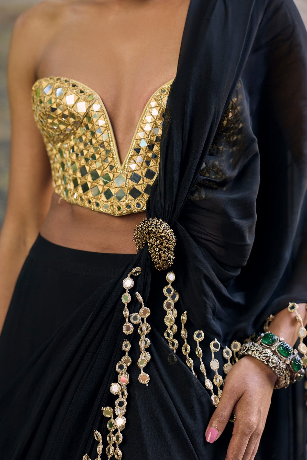 Shyama Mirror Pre-Draped Saree Set
