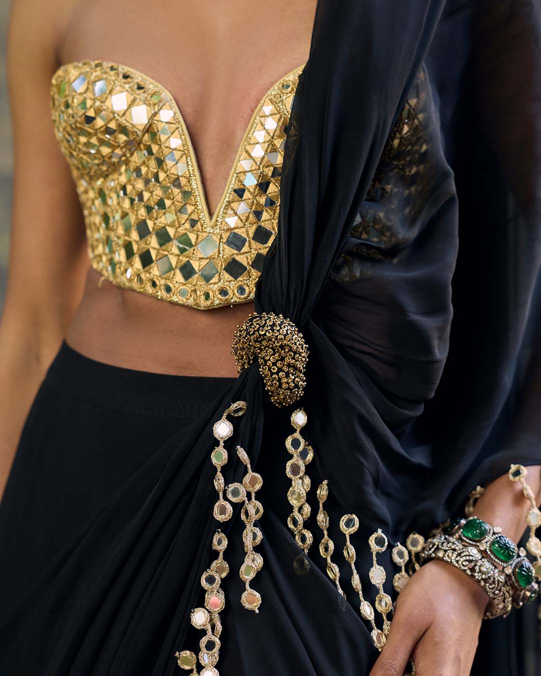 Shyama Mirror Pre-Draped Saree Set