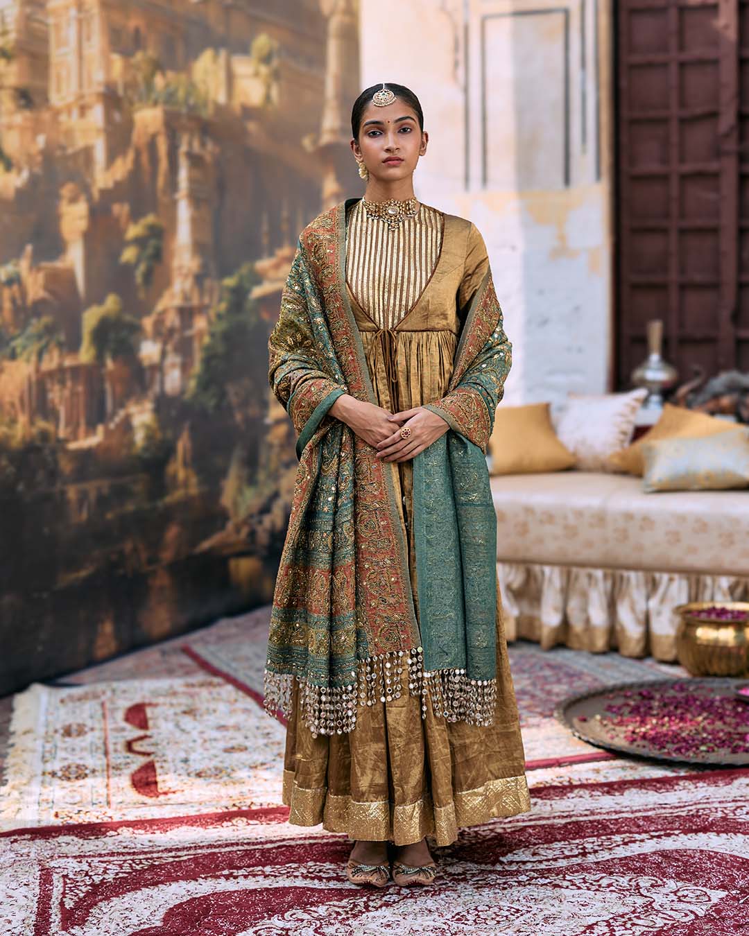 Pitambara Anarkali and Jamawar Shawl Set