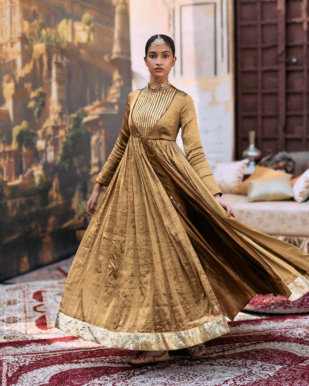 Pitambara Anarkali and Jamawar Shawl Set