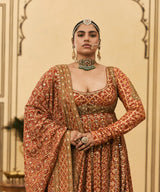 Rust Bandhani Anarkali Set