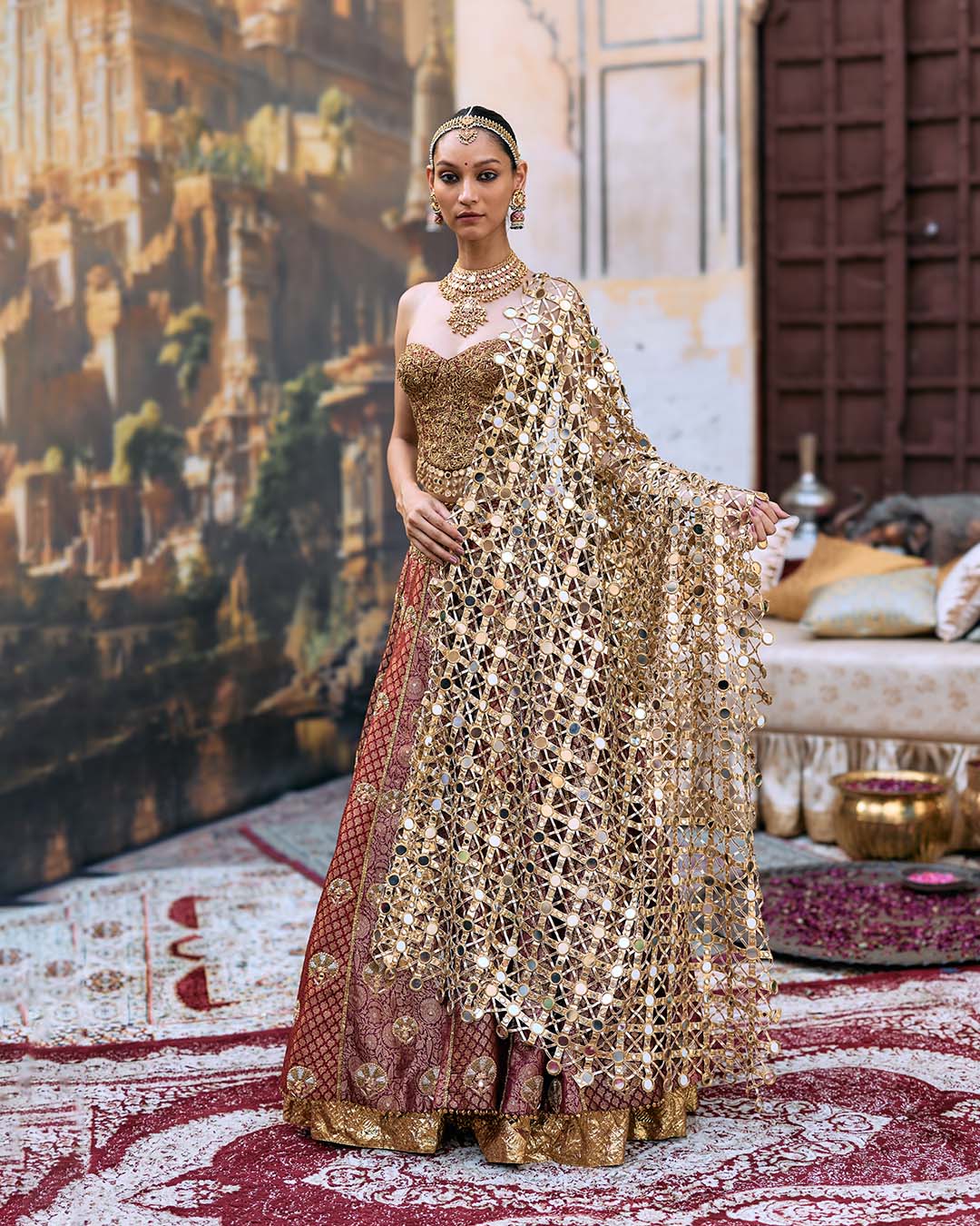 Arunima Lehenga Set with Chhavi Jaal Veil