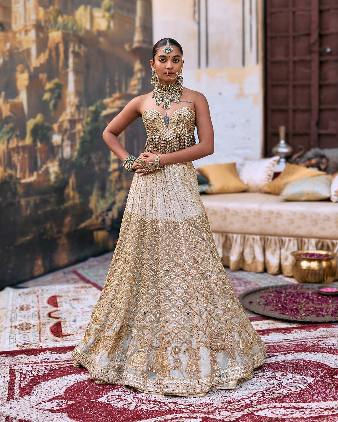 Rajbaraat Lehenga with Sheeshya Veil Set