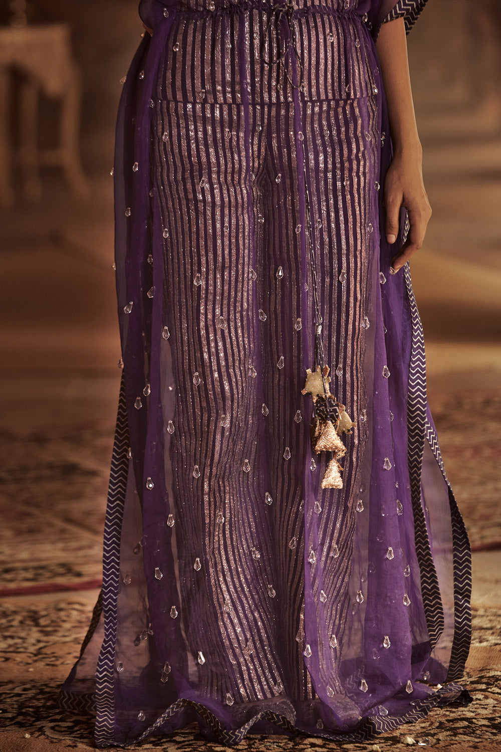Purple Silk Organza Kaftan Set