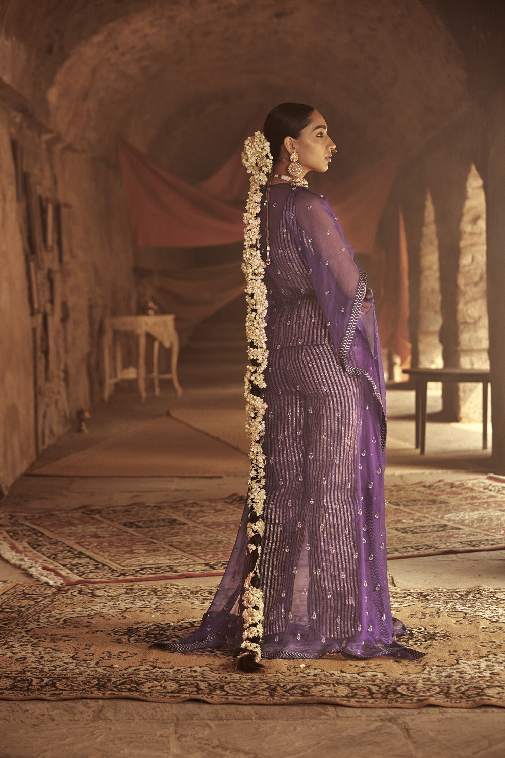 Purple Silk Organza Kaftan Set